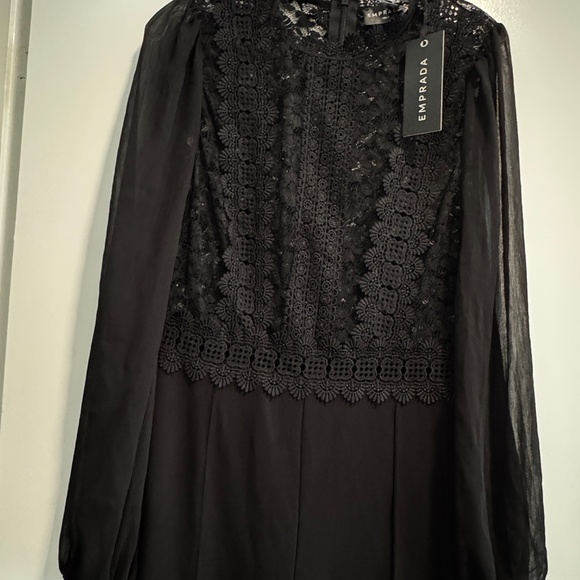 EMPRADA Black Lace Sheer Sleeve Jumpsuit – Size XL (New With Tags) - Picture 9 of 11